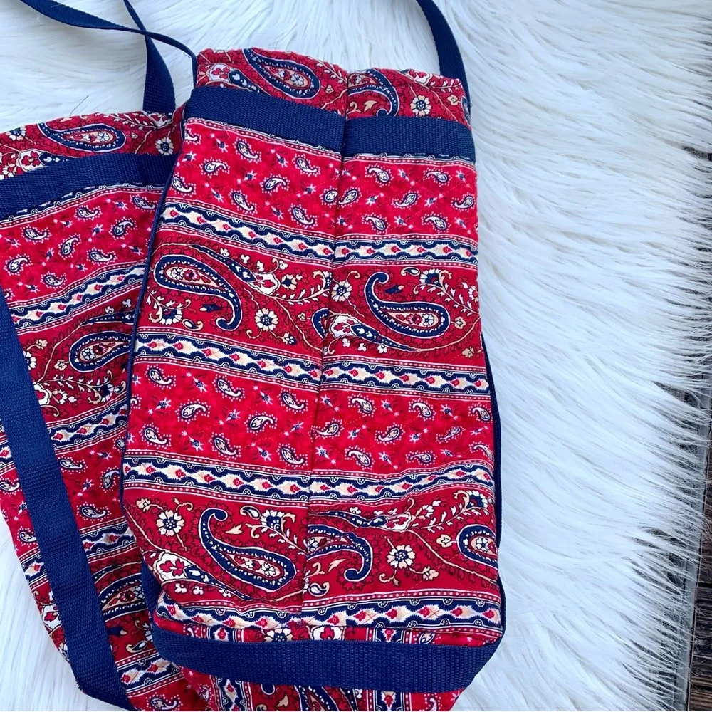 Handmade Red & Blue Paisley Floral Quilted Oversized Tote Purse Bag
